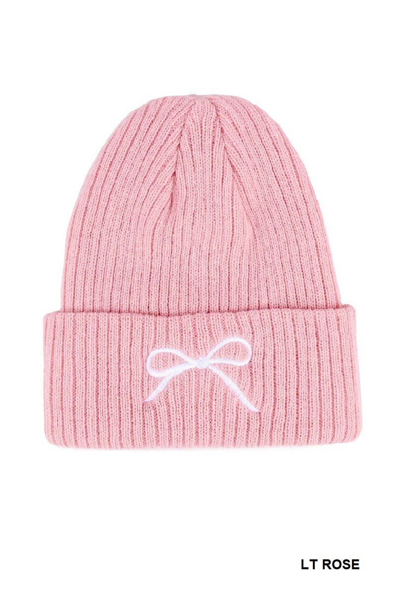 Vanilla Monkey - Wholesale Beanie - Women's - Coquette Bow Embroidered Knitted Beanie7
