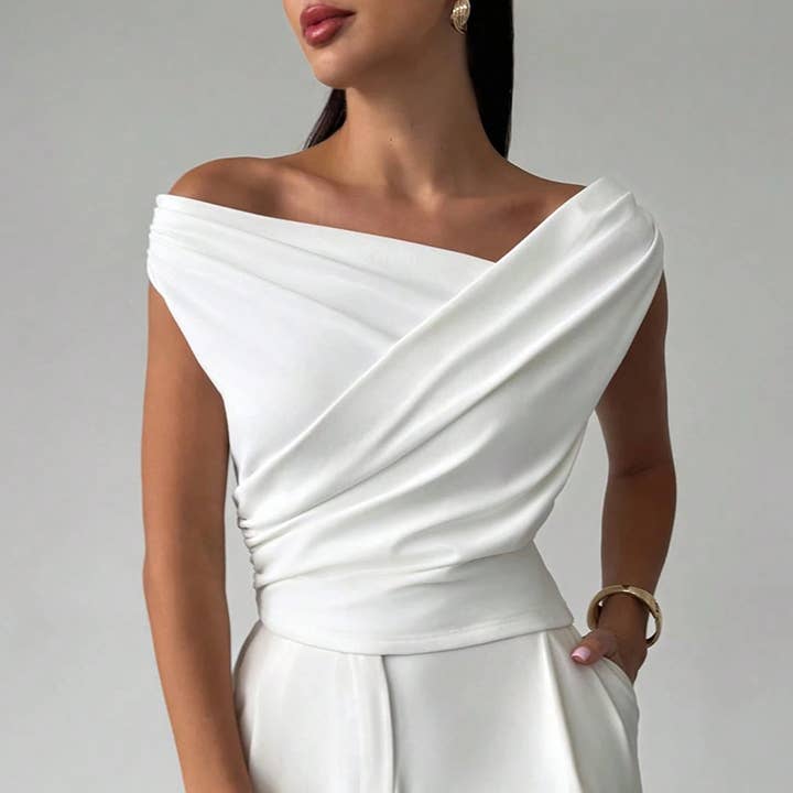 Elegant Off-Shoulder Draped Top for wholesale by EmberLoom