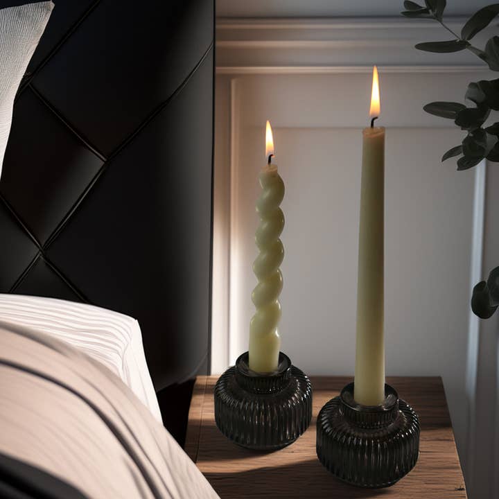 Kate Aspen - Wholesale Candle holder - 2-In-1 Fluted Smoke Grey Glass Taper Candlestick Candle Holders (Set Of 4)2