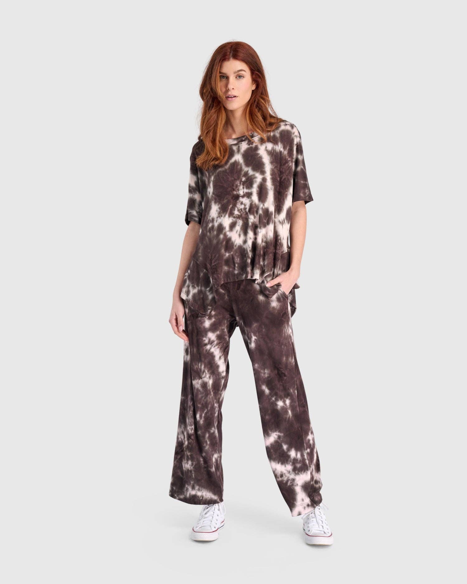 Lala Lounge Pants, Brown/Pink Tie Dye for wholesale on Faire5