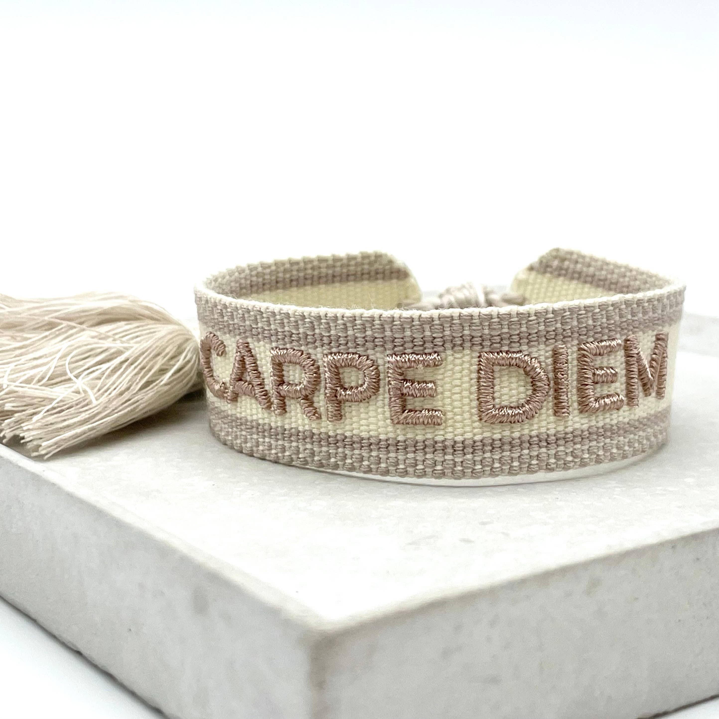 Parsley & Pepper - Wholesale Woven/Braided Bracelet - CARPE DIEM statement bracelet woven, embroidered1