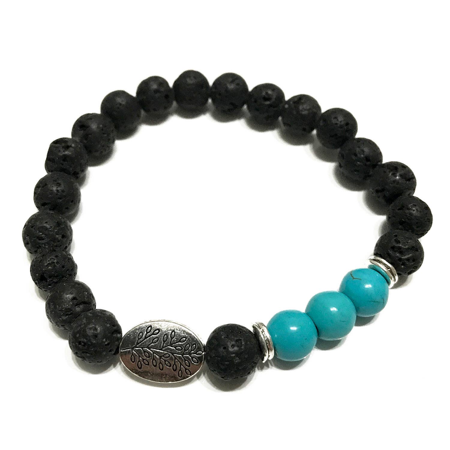 Ancient Wisdom - Vente Bracelet de perles - Bracelet en pierre de lave - Turquoise en forme de feuille0