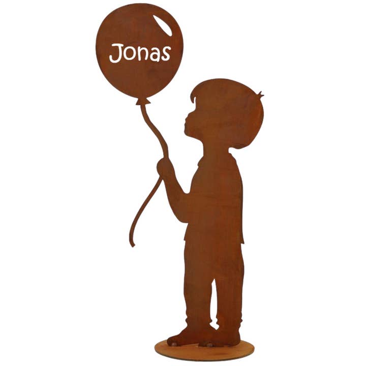 Boy with balloon | garden decoration figure with his own name for wholesale by Rostikal