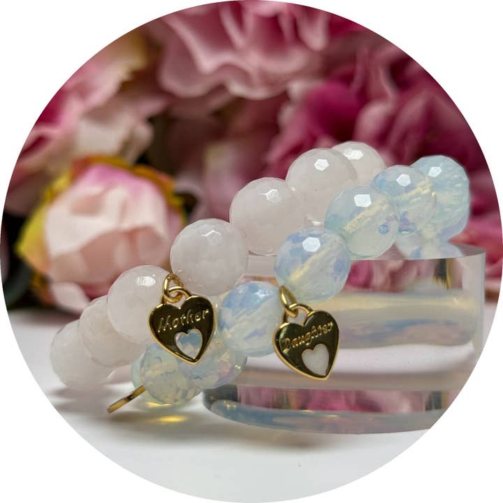 BEGRÆNSET UDGAVE Rose Quartz & Opalite Mor-Datter Duo for engroshandel hos Oriana Lamarca Designs