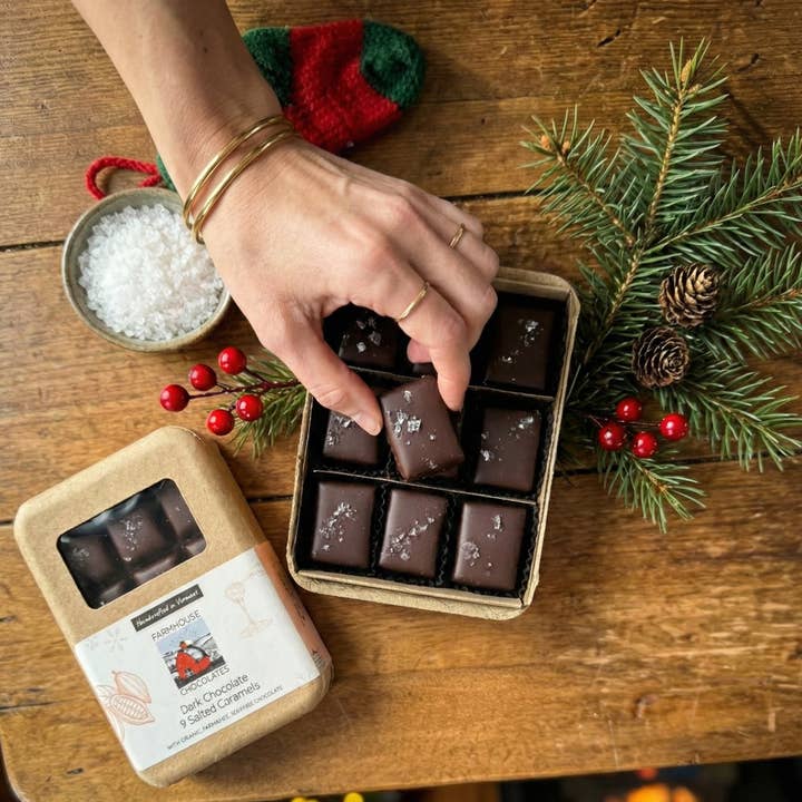 Farmhouse Chocolates - Wholesale Chocolate Covered Sweets - 9 Piece Dark Chocolate Covered Salted Caramels1