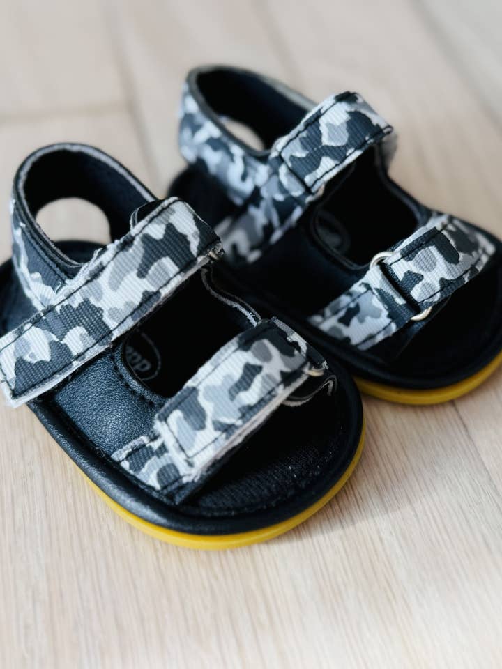 Baby Boys Grey Camouflage Hard-Sole Sandals for wholesale by Brittany's