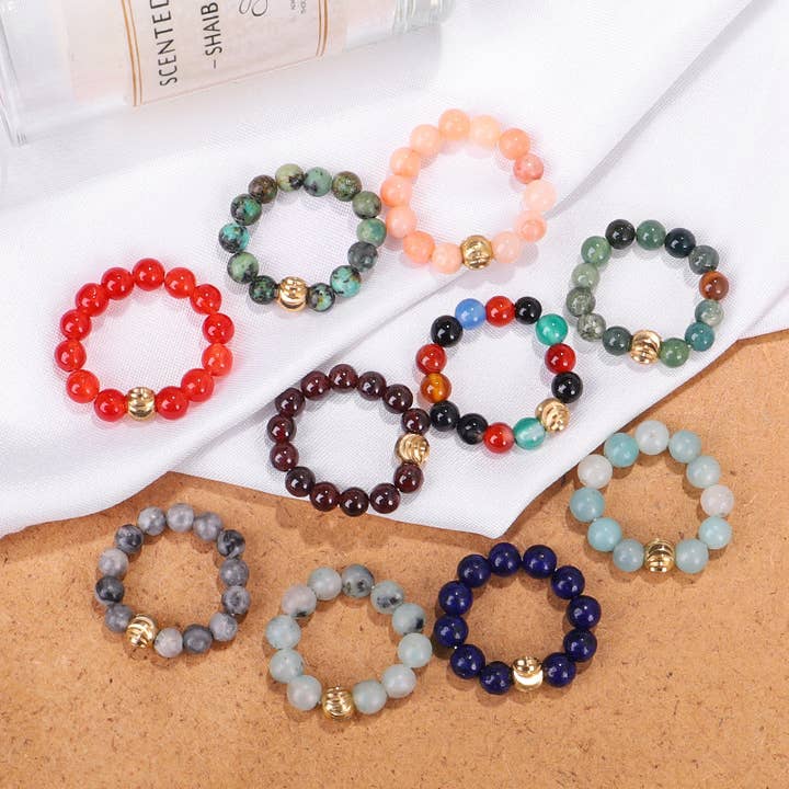 Gypsy Soul - Vendita all'ingrosso Anello midi/a fascia - Anelli elasticizzati con pietre preziose, assortimento di 30 pezzi