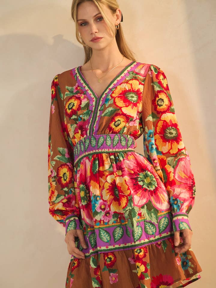 Floral Border Printed Mini Dress for wholesale by Oddi