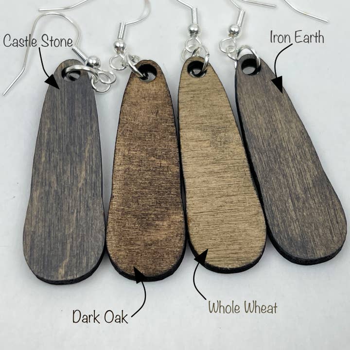 Art by Erica H & Rebel Stitchers - Wholesale Dangle Earrings - Small Whole Wheat Thick Teardrop Handmade Wooden Earrings3