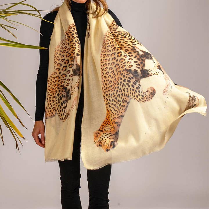 Pañuelo estampado leopardo de cachemira y seda para venta al por mayor de Black