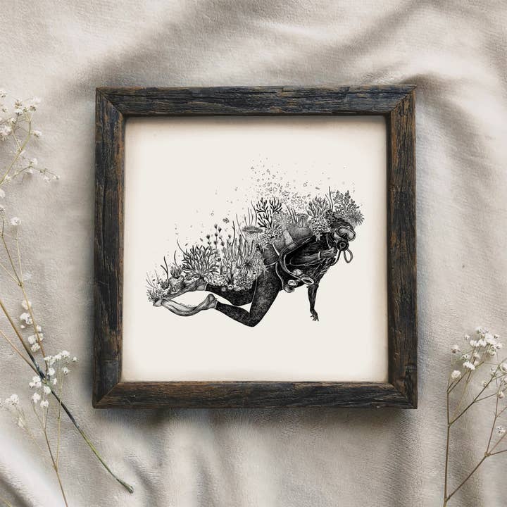 Kaari & Co. – wholesale Konsttryck – Korall Scuba Dykare Konst Print2