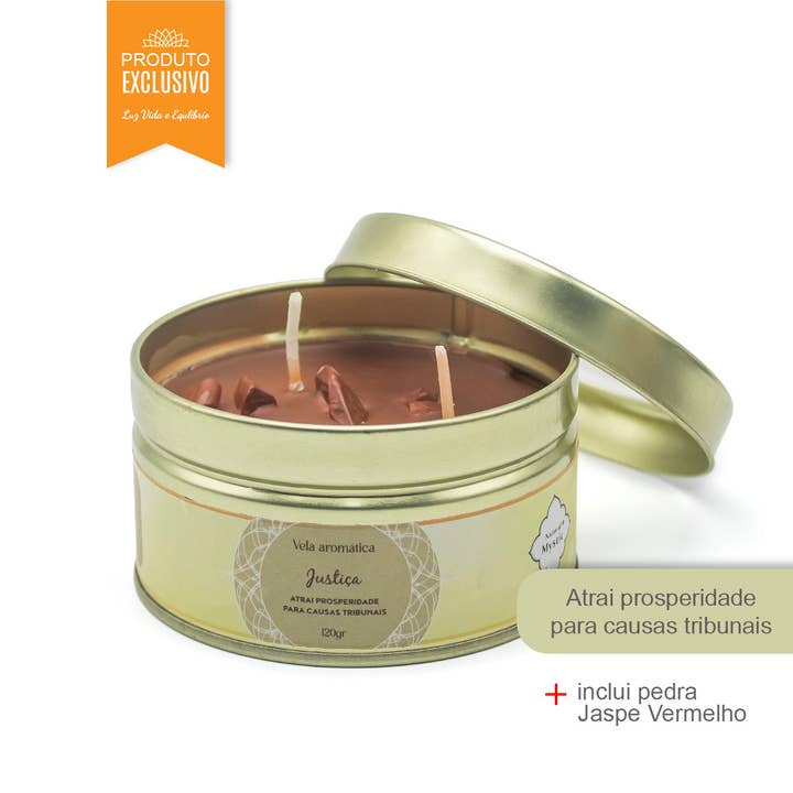 Candle w/ Stones Natural Mystic Justice 120g (6 units) for wholesale by Esoterica Arte