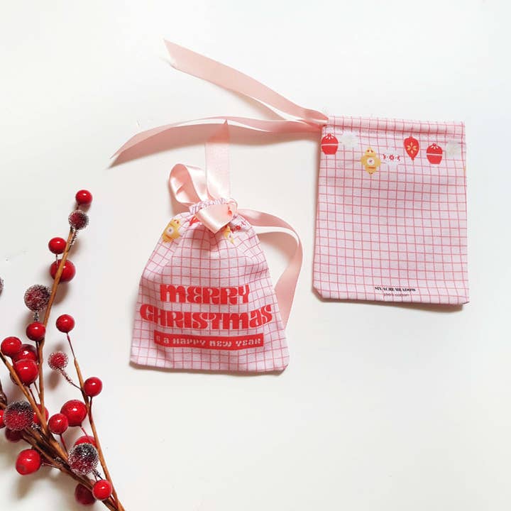 Six Acre Meadow – wholesale Gift bag – Retro Pink/Red Merry Christmas Gift Pouch2