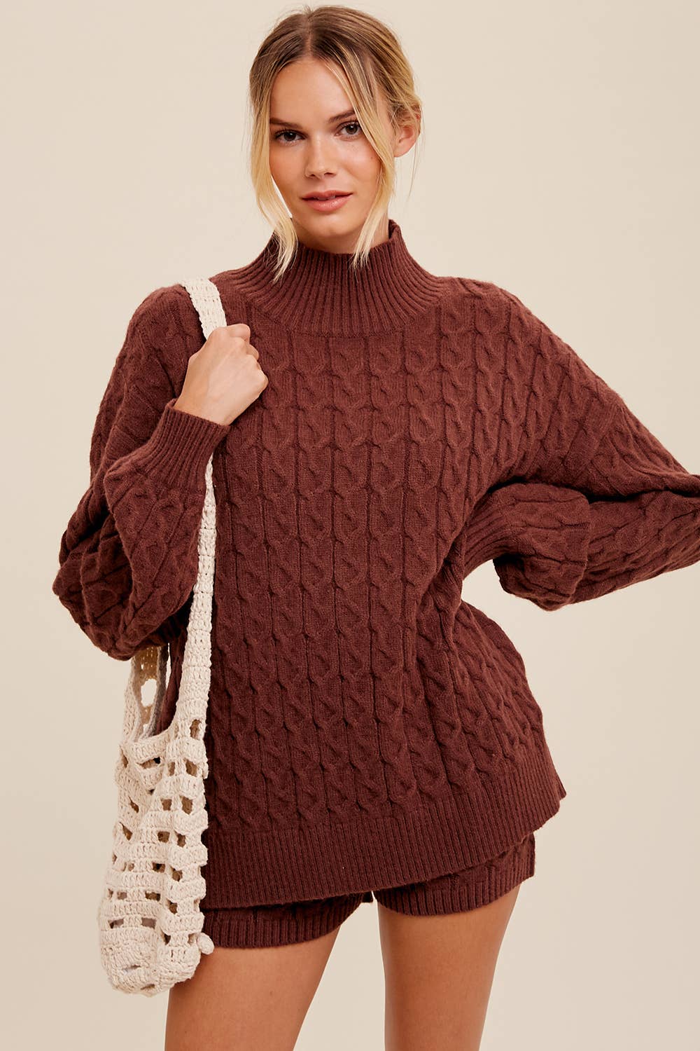 Listicle - Wholesale Lounge Set - Women's - Cable Knit Mock Neck Sweater Set LWSET0130
