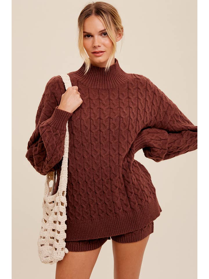 Listicle - Wholesale Lounge Set - Women's - Cable Knit Mock Neck Sweater Set LWSET013