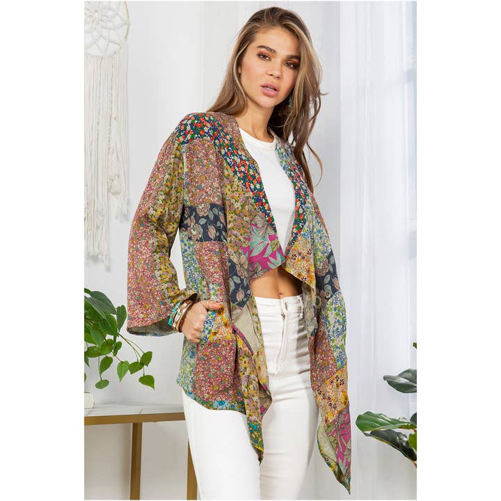 Young Threads - Wholesale Kimono - Women's - Patchwork Kimono Cardigan With 3/4 Sleeve4