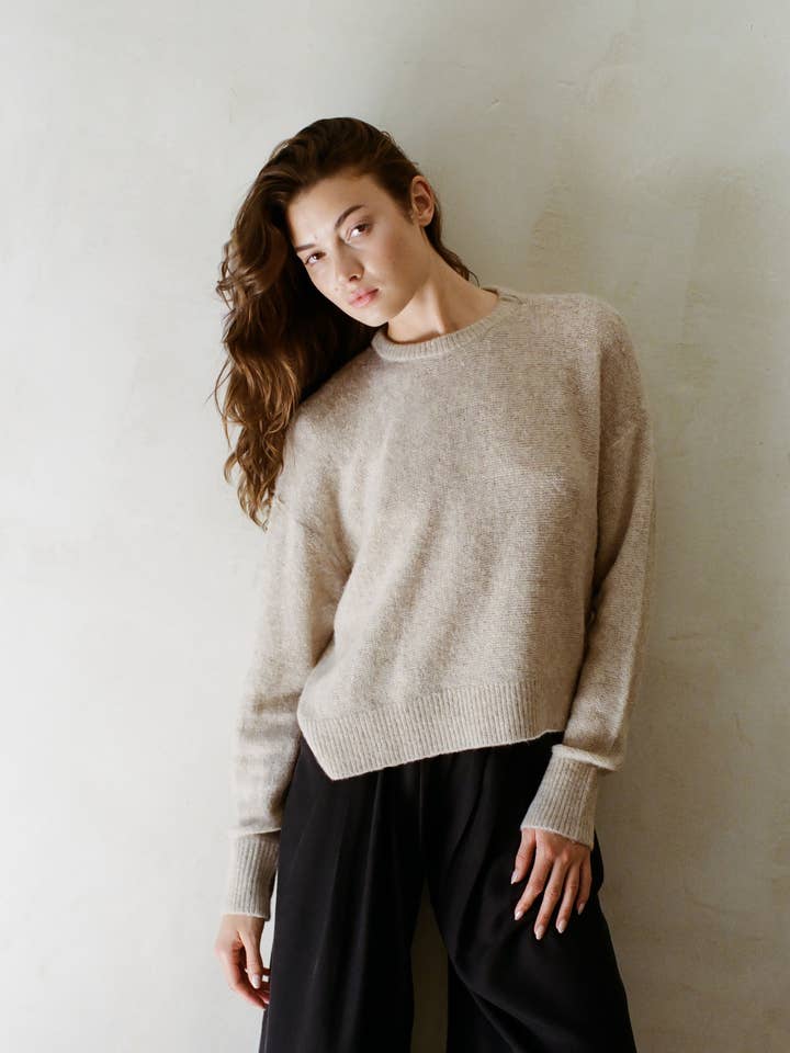 Beige PS1015 | Knit Acrylic Polyester Nylon Wool Spandex Sweater for wholesale on Faire