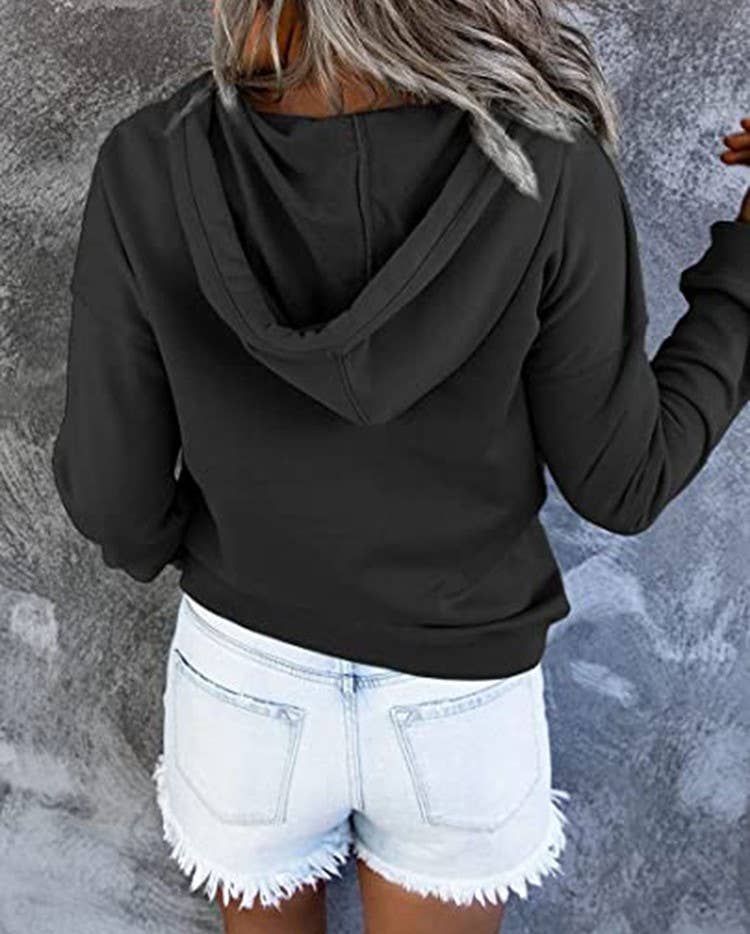 HIDDENBRAND - Wholesale Hoodie - Women's - Large Pockets Half Buttoned Hooded Sweatshirt2