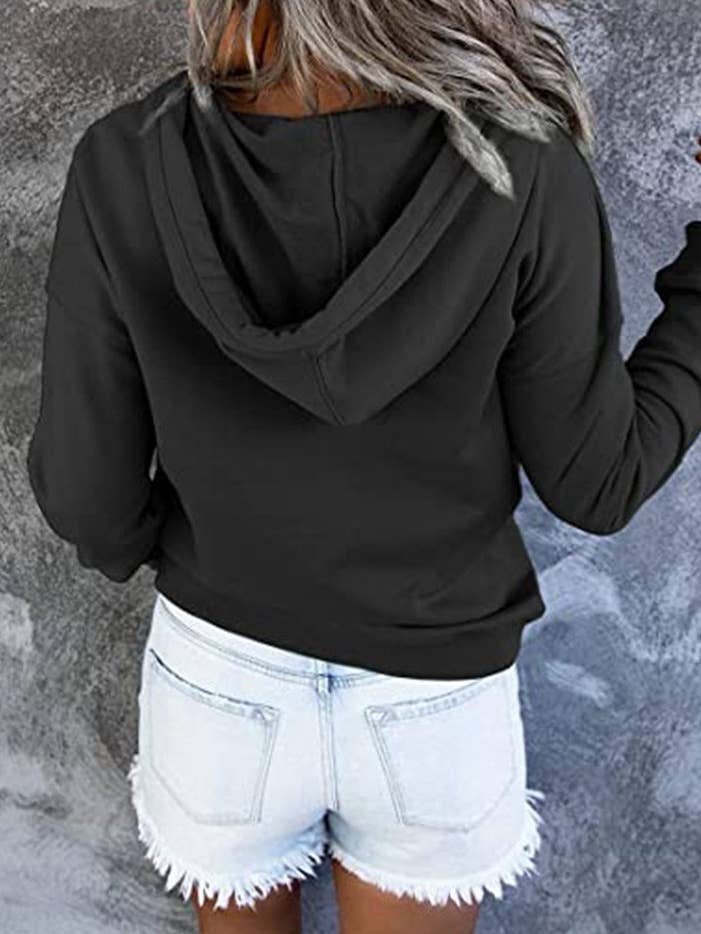 HIDDENBRAND - Wholesale Hoodie - Women's - Large Pockets Half Buttoned Hooded Sweatshirt2