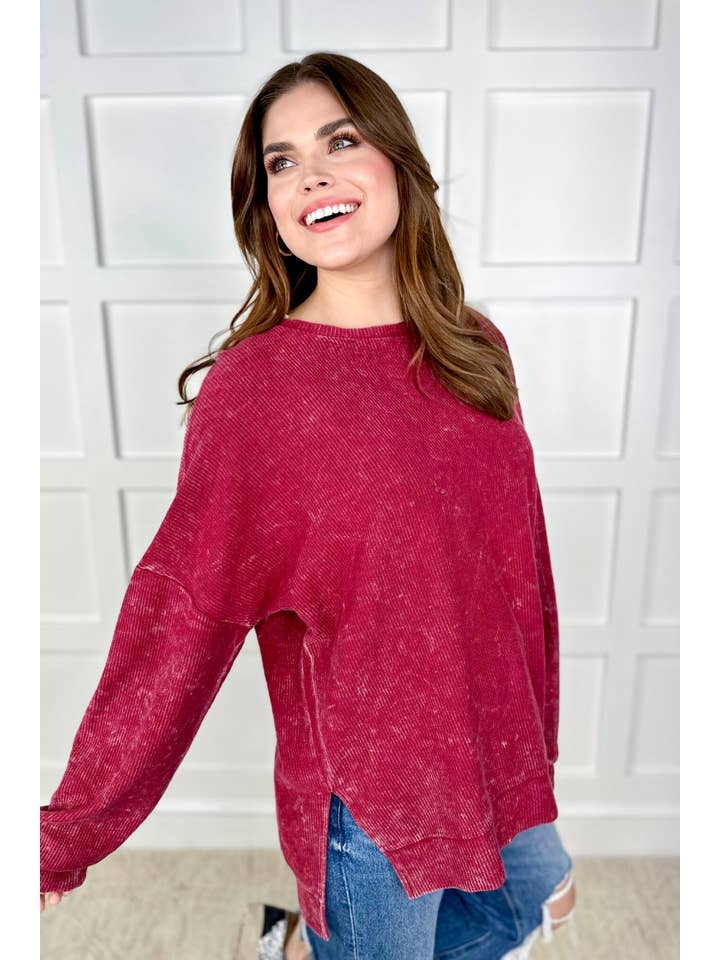 Alexis Corded Vintage Pullover - Maroon for wholesale on Faire12