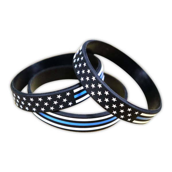 Kipp Brothers - Wholesale Wristband - Thin Blue Line Police Officer Silicone Wristbands -12 Pack