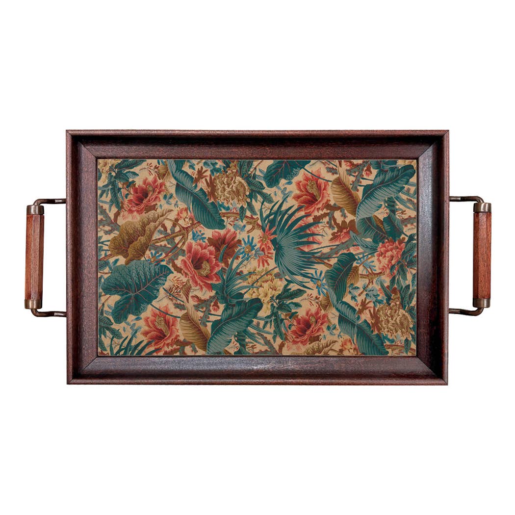 Madison Bay Co. - Historical Home Decor Reproductions - Wholesale Decorative Tray - Tropical Floral Wood and Glass Tray, Vintage Style1