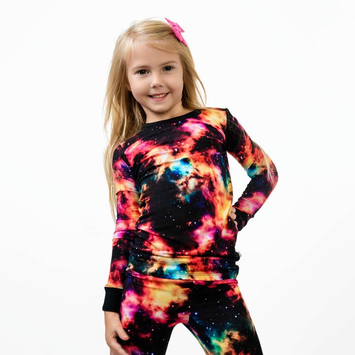 Cosmic Nebula | Two-Piece Bamboo Long Sleeve Toddler & Kids Pajamas for wholesale by Little Popp Crew