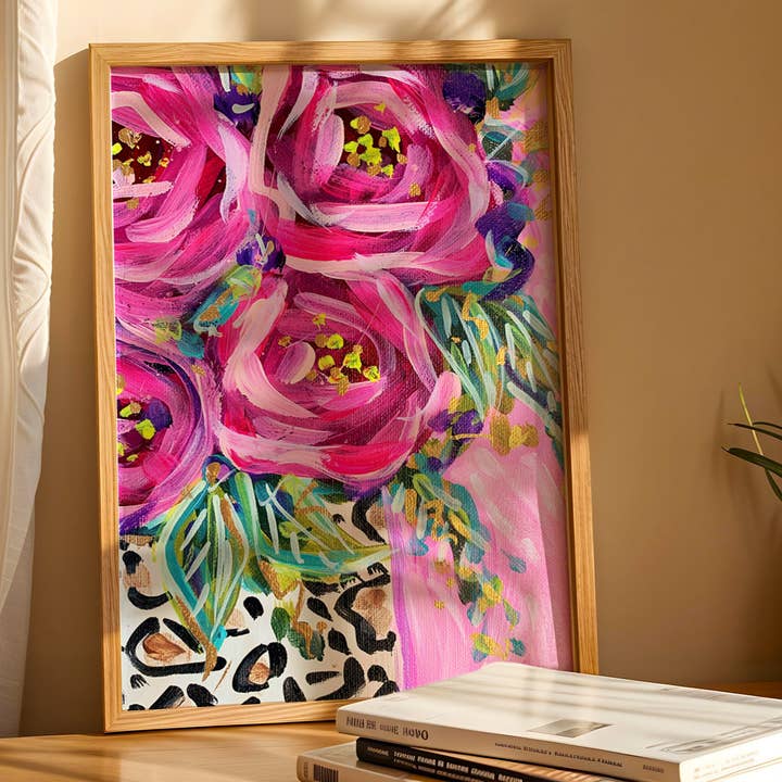 Audra Style - Wholesale Art Print - Roses Leopard Floral Art Print, Cheetah Maximalist Art, Dopamine Decor, Trendy Colorful Wall Poster1