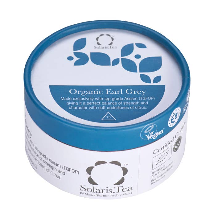 BIO Earl Grey Zylinder 15x2g biologisch abbaubarer Pyramiden für den Großhandel von Solaris Tea / Good Earth Goods e.K.