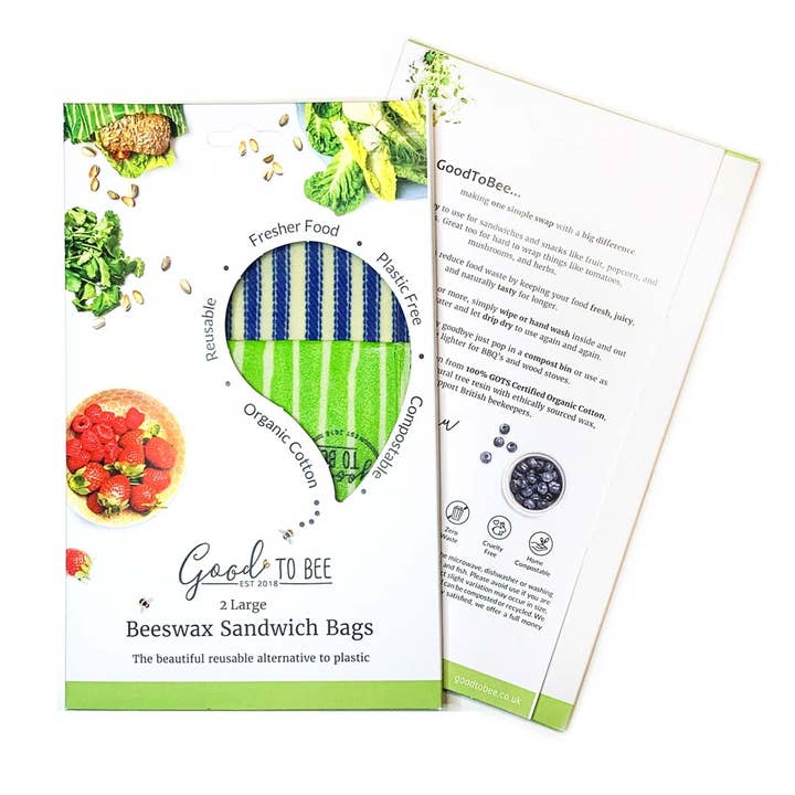 2 grands sacs en cire d'abeille | Tic-ticking bleu et bande verte pour la vente par GoodToBee