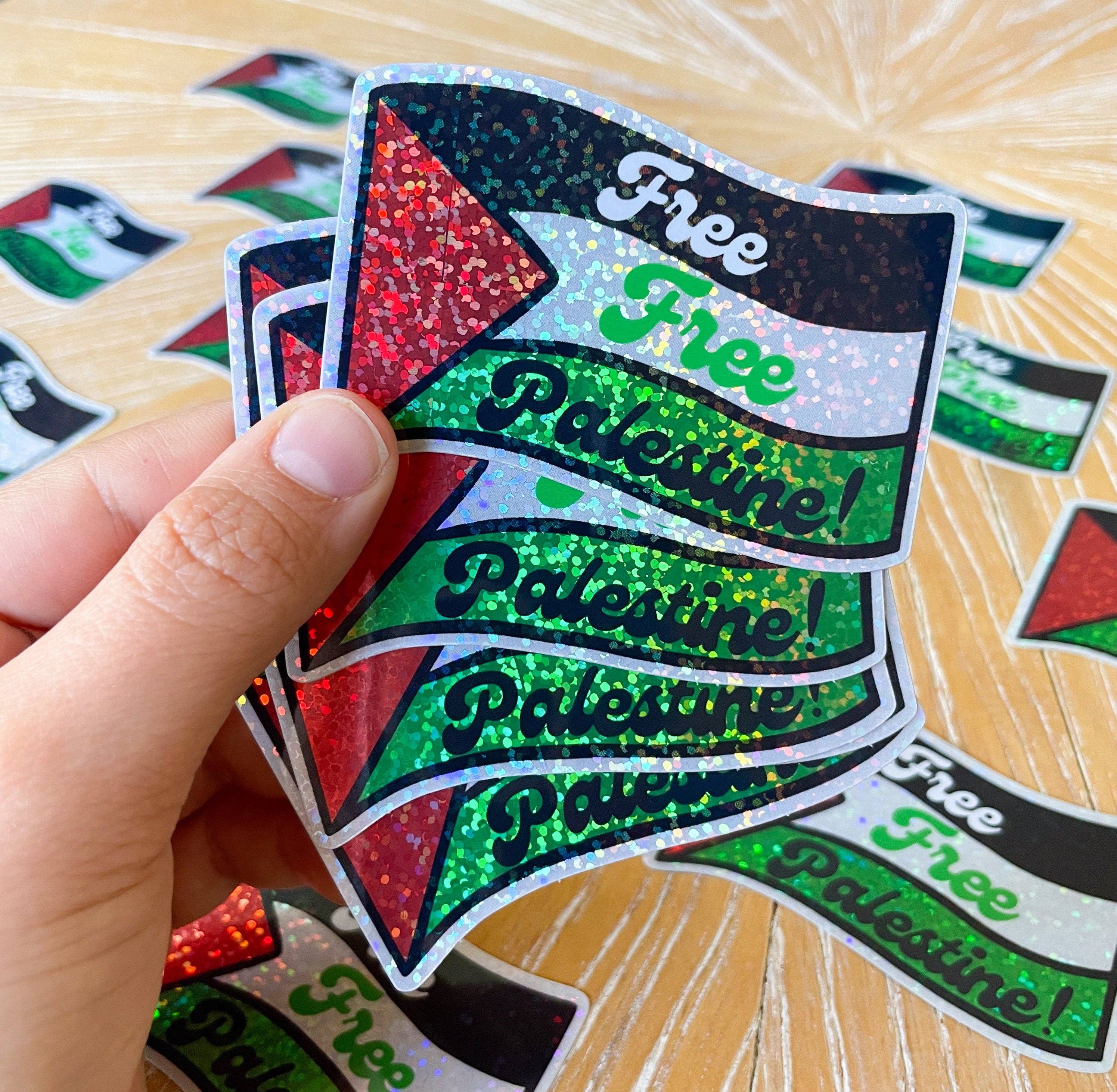 Stitch4pali – Großhandel Aufkleber – Kostenloser Kostenloser Palästina-Wellenflaggen-Aufkleber mit Glitzer-Aufkleber Wetterfester palästinensischer Geschenkartikel für Laptops und Wasserflaschen Spendet an Gaza2