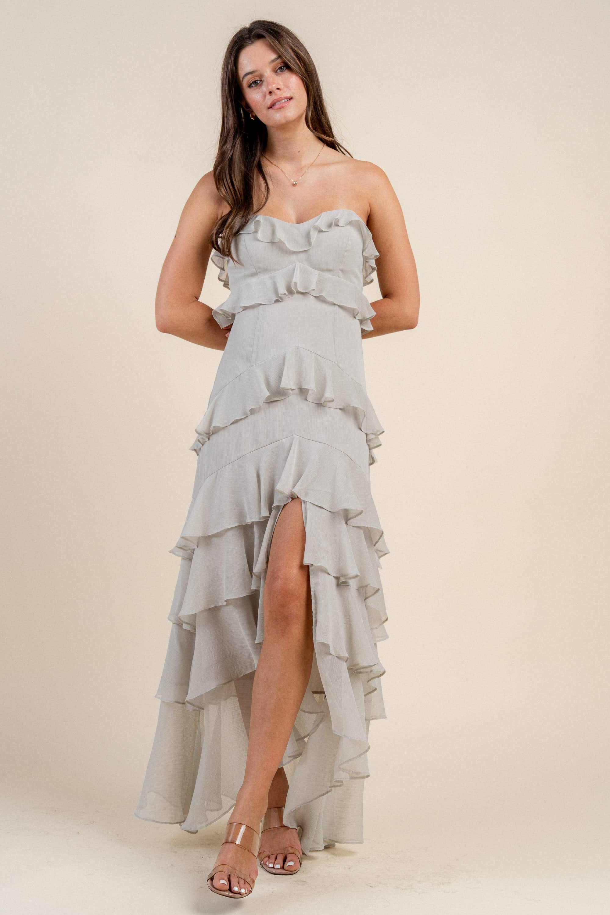 BEIVY & COLLABO – wholesale Klänning - Dam – BD12806K / YORYU CHIFFONG VOLANGLAGER MAXIKLÄNNING