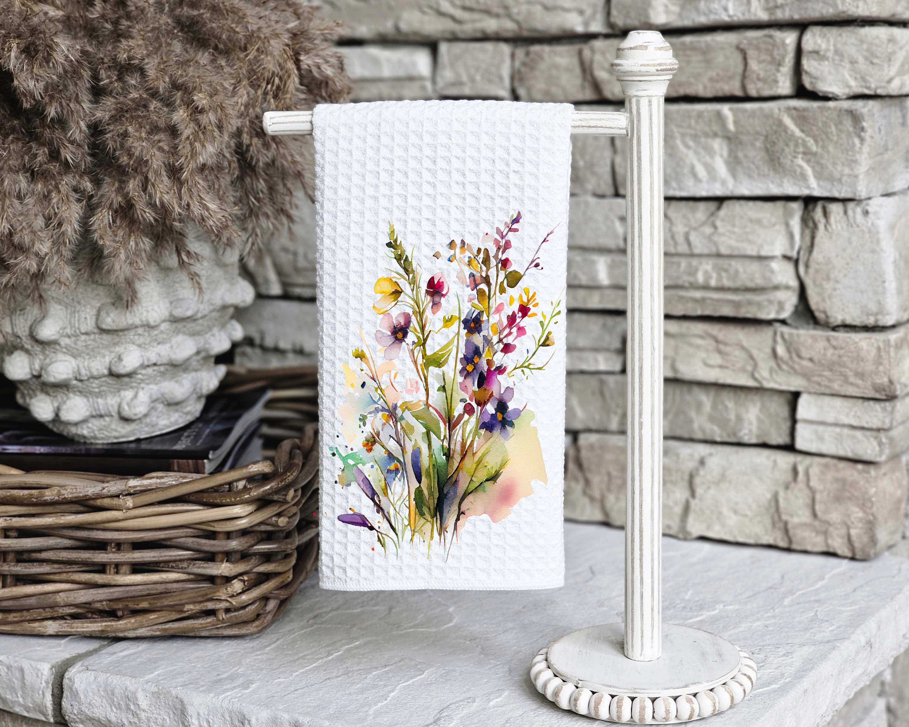 Aria Rae - Wholesale Tea Towel - Wild Flowers Kitchen Dish Towel, Waffle Decorative Tea Towel1