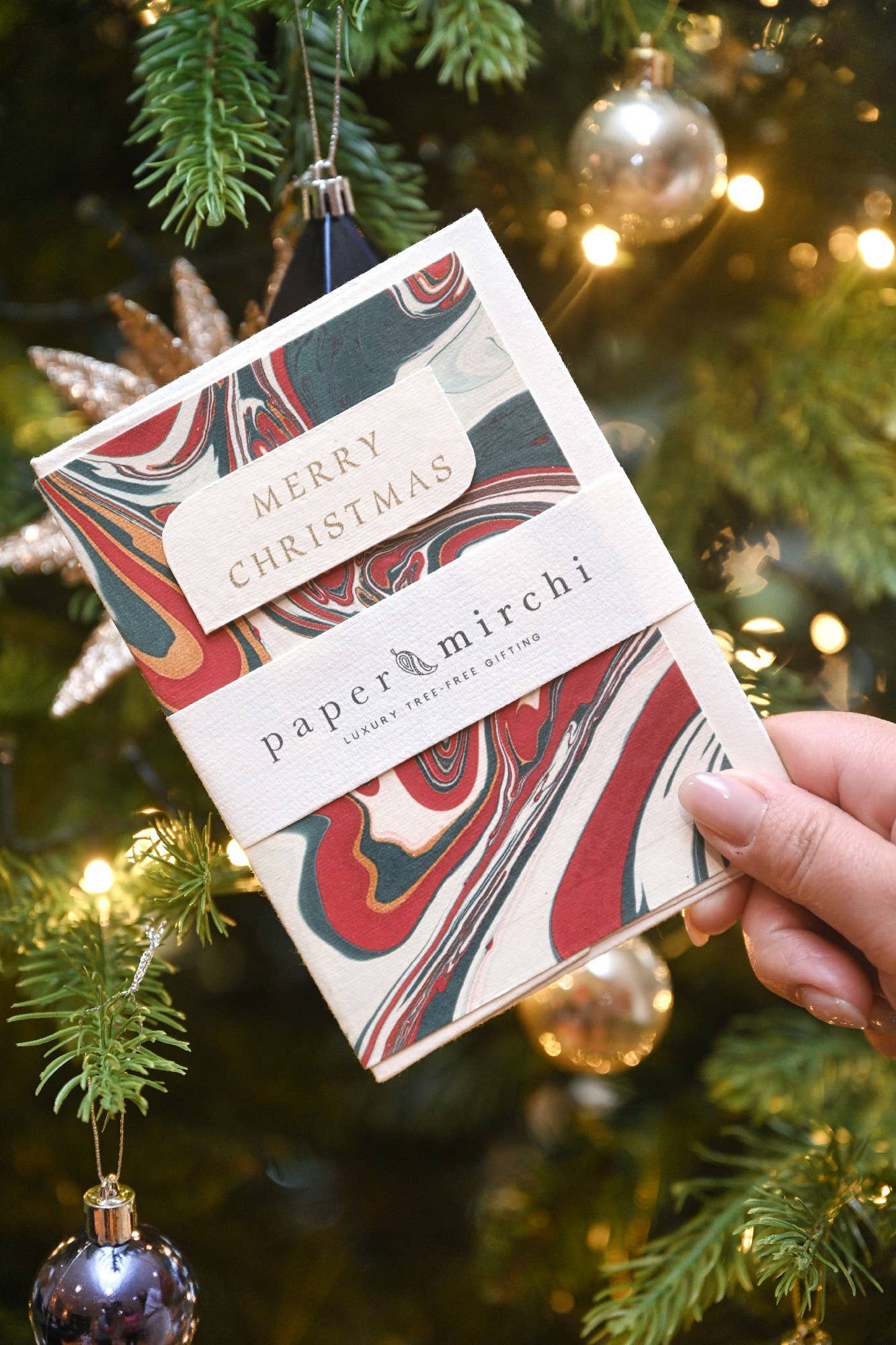 Paper Mirchi – wholesale Christmas card – Hand Marbled Greeting Card - Free Spirit Festive Mix1