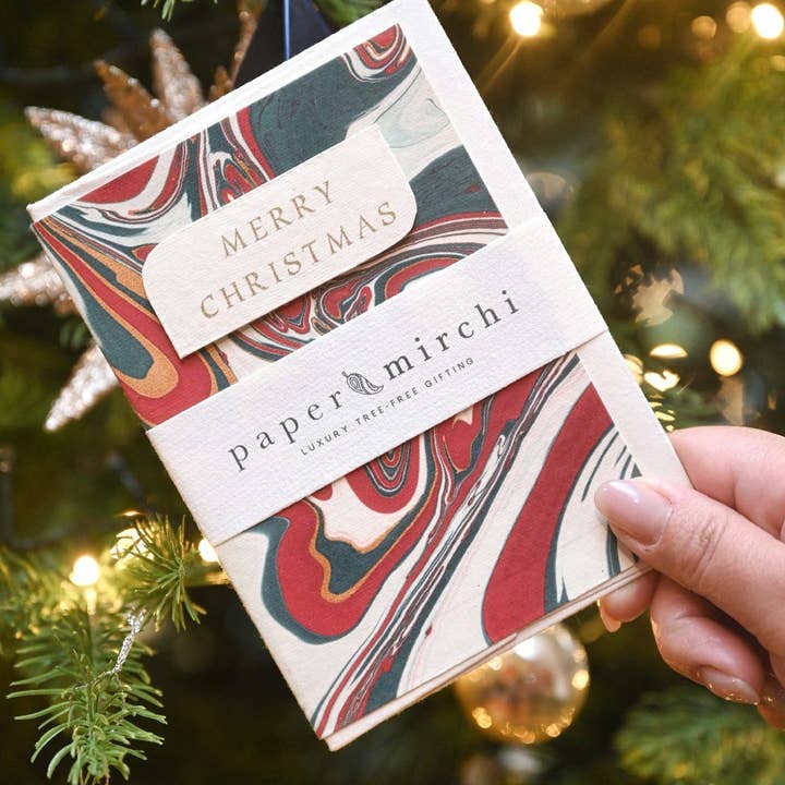 Paper Mirchi - Wholesale Christmas Card - Hand Marbled Greeting Card - Free Spirit Festive Mix1