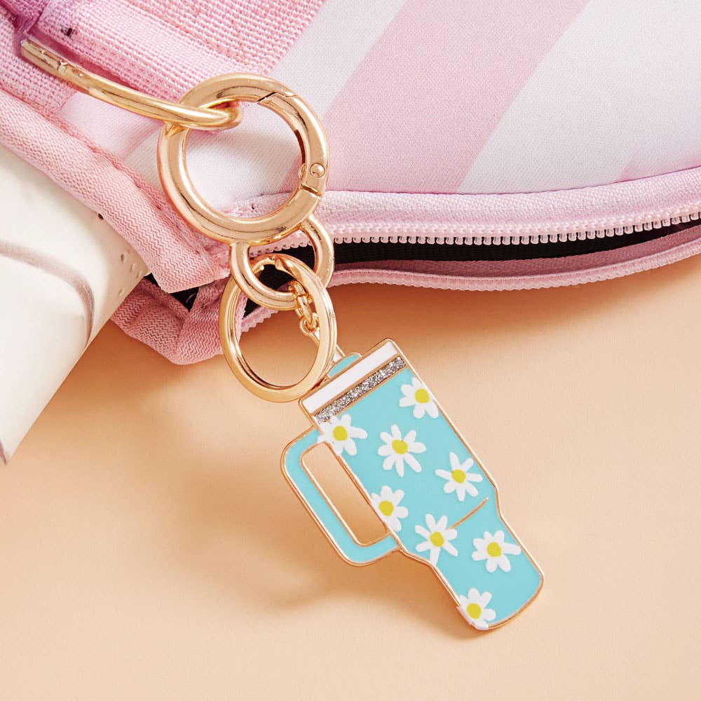 Sensibling Corp. - Wholesale Keychain - Women's - Enamel Floral Tumbler Back Engraved Keychain Bag Charm9
