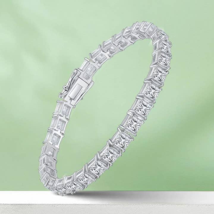 Pulseira de tênis com moissanita quadrada | Prata 925 banhada a ouro branco por atacado de Sparkile