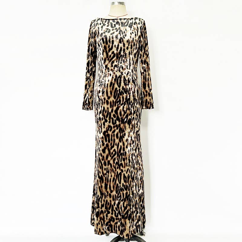 Color as pictures DR807Y Leopard Print Velvet Gown with One-Shoulder Grace for wholesale on Faire0