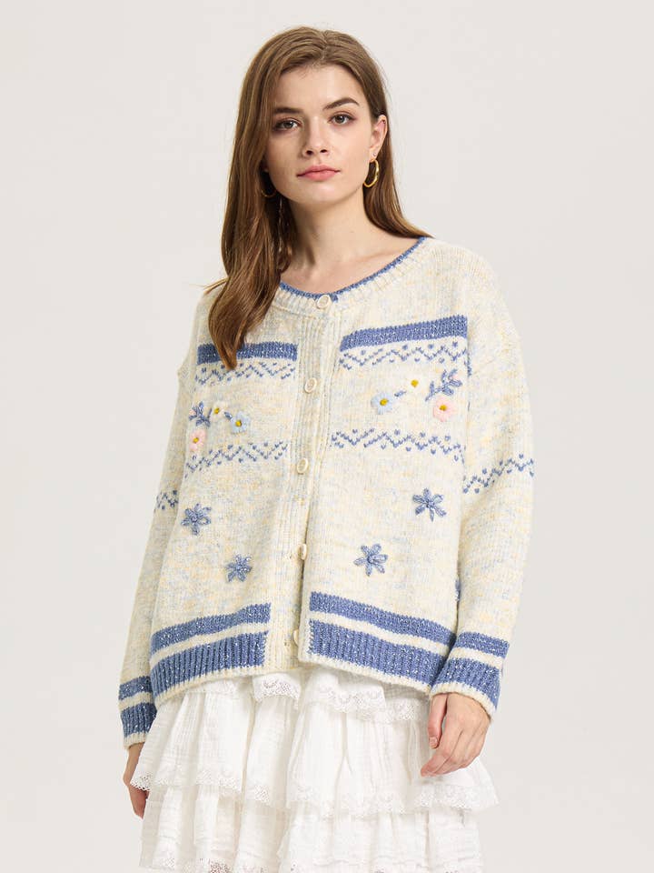 ROSIE POSIE - Wholesale Cardigan - Women's - RP2587 - Frosted Blooms Button-Up Cardigan0