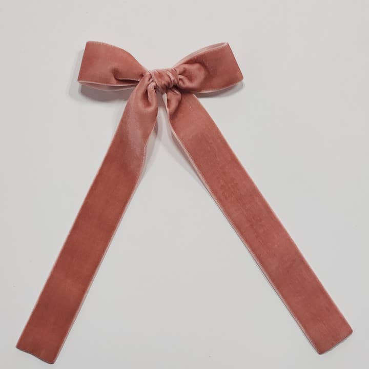 Long Velvet Schoolgirl Bow // Rose for wholesale by Honeycomb Goods