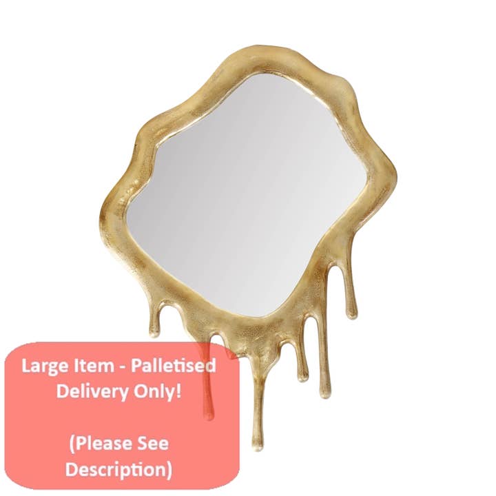 Grand miroir mural en aluminium doré "Dali" à gouttes pour la vente par McGowan & Rutherford Ltd