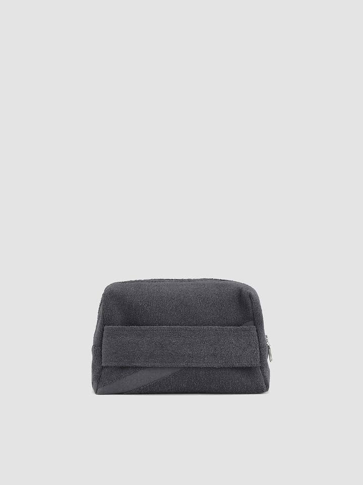 Small pouch in cotton terry with zipper in dark grey for wholesale by WAY