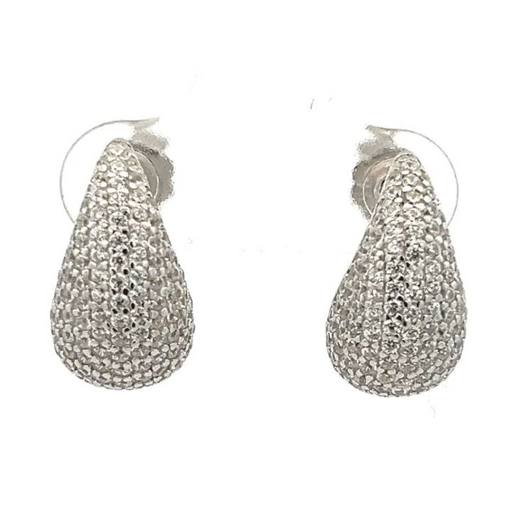 Orecchini a goccia pavé piccoli in argento sterling 925 e zirconi cubici. per la vendita all'ingrosso da parte di Gigi & Jen