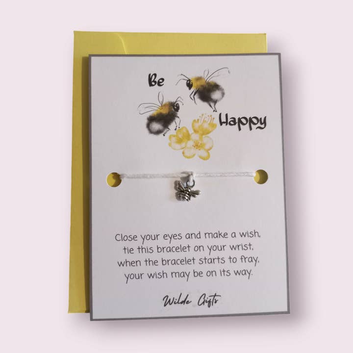 Vær glad ønske armbånd med kuvert for engroshandel hos Wilde Gifts UK