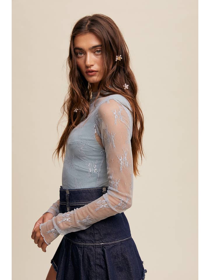 Listicle - Wholesale Blouse - Women's - Sheer Lace Long-Sleeve Top68