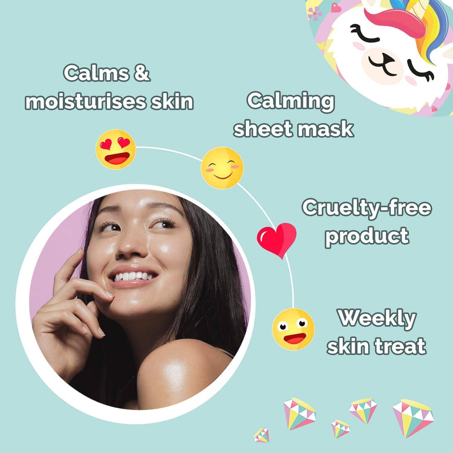 Beauty Goddess - Venta al por mayor Mascarilla - Mascarillas Faciales en Lámina Lamacorn 7th Heaven – Set de Cuidado de la Piel para Niños de 8+ Años – Mascarilla Facial en Lámina con Mezcla de Llama y Unicornio con Coco y Papaya – Mascarillas en Lámina para Calmar, Hidratar y Humectar la Piel5