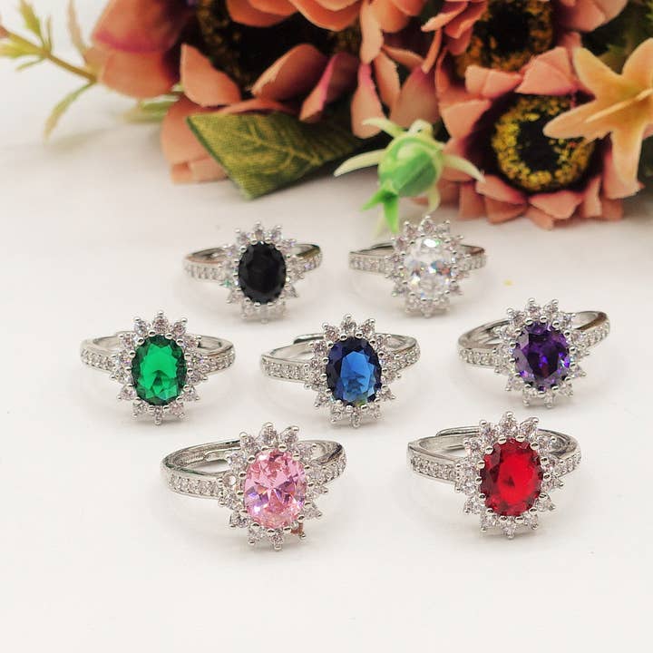 KATE ~ grande ~ Anillo ajustable con circonita cúbica en forma de OVALO para venta al por mayor de Daemon srls