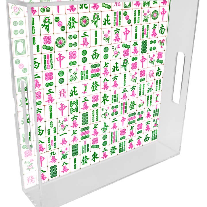 Marye-Kelley - Wholesale Serving Tray - Pink & Green Mahjong Lucite Serving Tray
