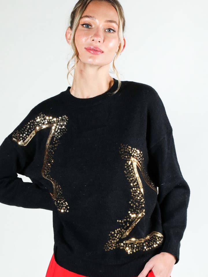 Maglione Lavorato a Maglia con Dettaglio Ricamato di Paillettes a Stella VT81518- per la vendita all'ingrosso da parte di Vine & Love