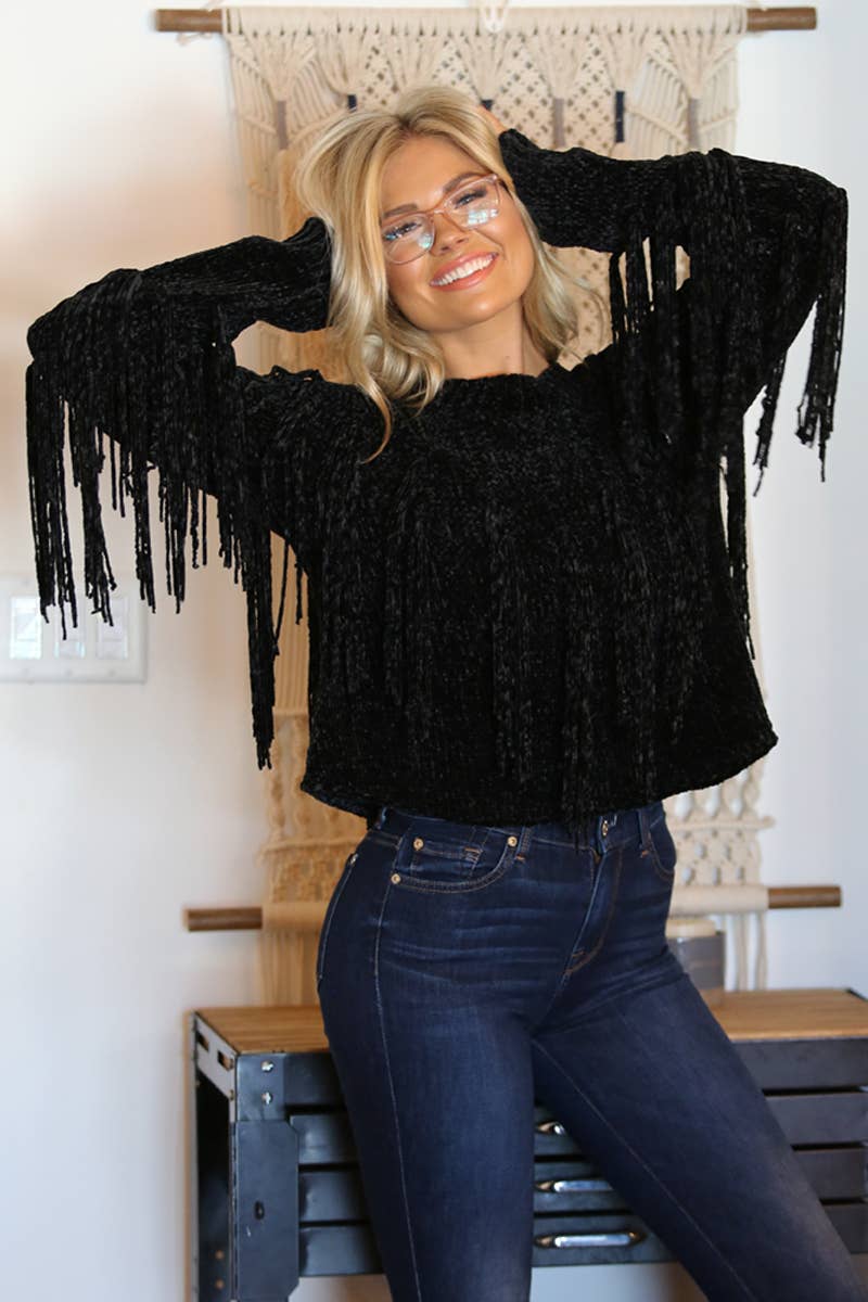 ANGIE - Wholesale Knit Sweater - Women's - XHH31-ASIS CHENILLE FRINGE PULLOVER SWEATER14